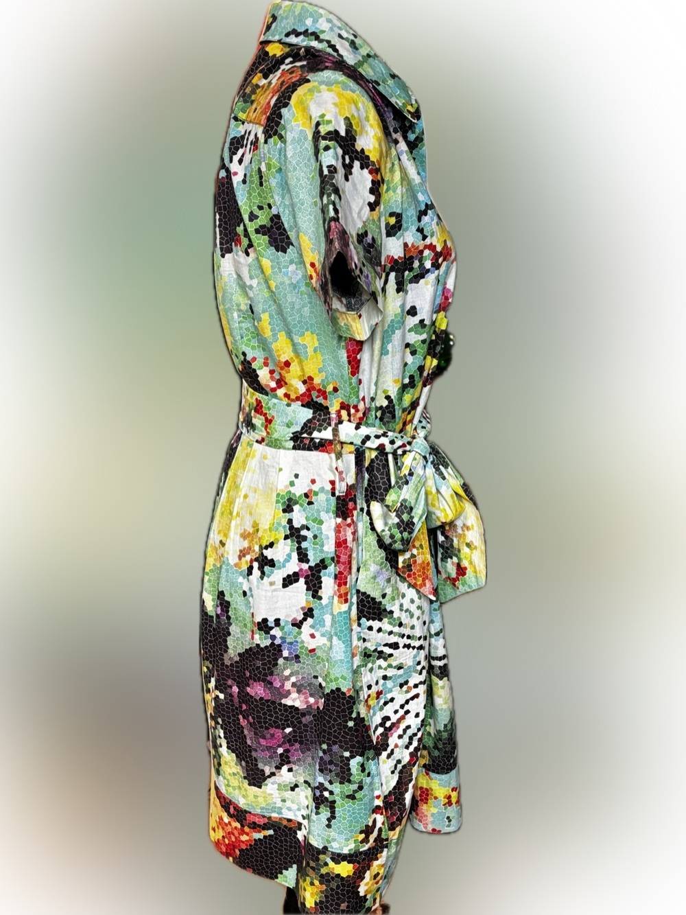 Katherine Barclay Mosaic Floral Cotton Shirt Dress with Belt Sz 6 - Picture 6 of 7